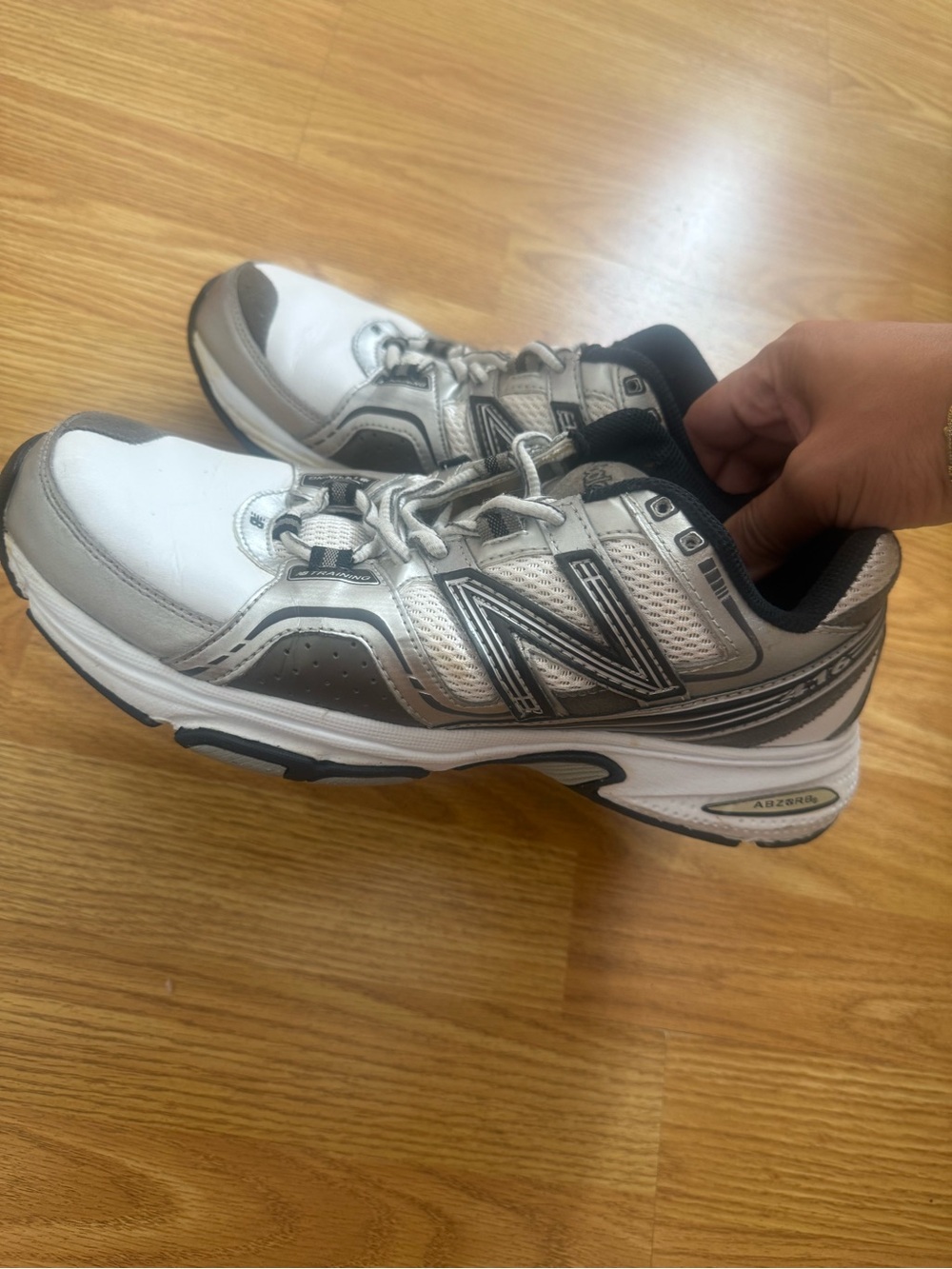 New Balance White and Silver Athletic Sneakers